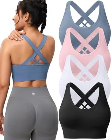 High Support Sports Bras for Women, Padded Criss Cross Seamless 3-5Pack