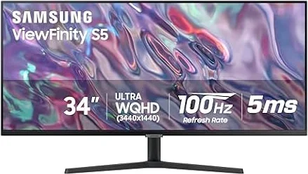 SAMSUNG 34" ViewFinity S50GC Series Ultra-WQHD Monitor, 100Hz, 5ms, HDR10, AMD FreeSync, Eye Care, Borderless Design, PIP, PBP, LS34C502GANXZA, 2023, Black