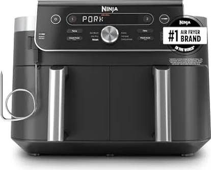 Ninja DualZone Air Fryer, 10 Qt Smart, 6-in-1, Grey, DZ950 | Air fry, roast, bake, broil, reheat, dehydrate, Smart Cook thermometer, Match Cook, Smart Finish