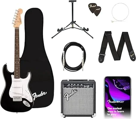 Fender Squier Debut Stratocaster Beginner Electric Guitar Kit, Black