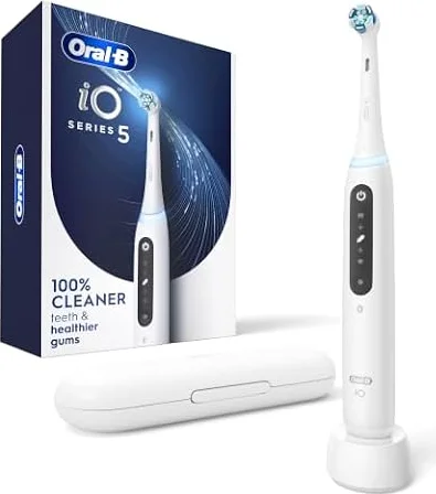Oral-B Rechargeable Electric Toothbrush, iO5 Customizable Clean, 5 Cleaning Modes, Visual Pressure Sensor to Protect Gums, Travel Case, White