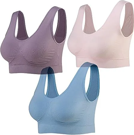Lemef 3-Pack Seamless Sports Bra Wirefree Yoga Bra with Removable Pads for Women