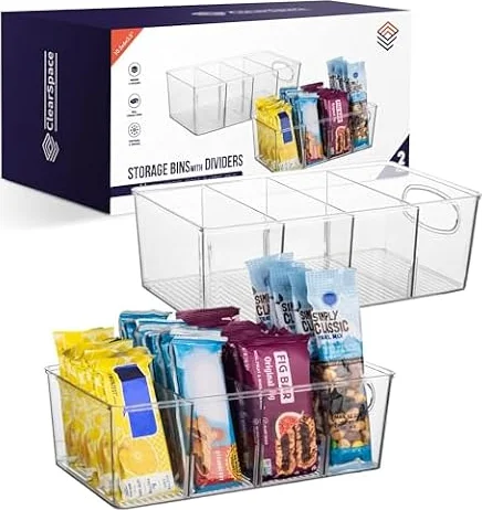 ClearSpace Pantry Organizers and Storage and Cabinet Organizer, 2 Pack | Storage bin with divider for organizing pantry items, food containers, kitchen essentials, and refrigerator storage