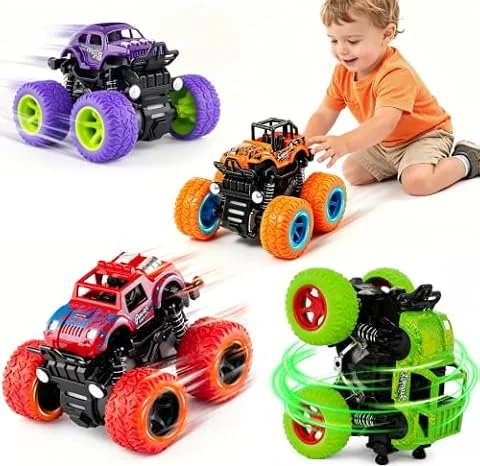 ANAOER 4 Pack Monster Trucks Toys for Boys 2 3 4 5 6 7 Year Old, Friction Powered Pull Back Car Toys for Toddlers Kids Ages 3-5 2-4 4-7, Best Birthday Christmas Party Gift for Boys and Toddlers