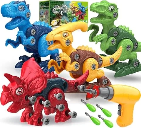 Dinosaur Toys for 3, 4, 5, 6, 7 Year Old Boys, Take Apart Toys with Electric Drill for Kids, STEM Educational Construction Building Toy, Ideal Birthday Christmas Easter Gifts, Incl Tyrannosaurus Rex