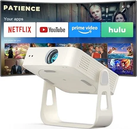 [Officially-Licensed App & Auto Focus]White Smart Mini Projector with WiFi and Bluetooth, XuanPad 4K Support Movie Projector, Portable Native 1080P Outdoor Projector with 360° Stand