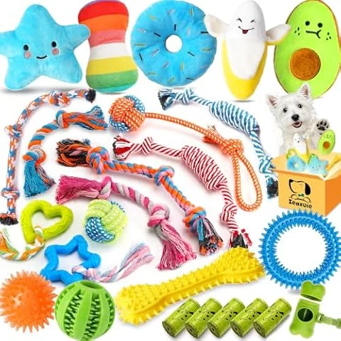 Zeaxuie 25 Pack Luxury Dog Chew Toys, Puppy Toys for Teething Small Dogs | Tough Ropes, Treat Ball, Squeaky Plush & Rubber Toys, Keep Them Busy, Boredom Relief, Interactive Play, For Small Breed
