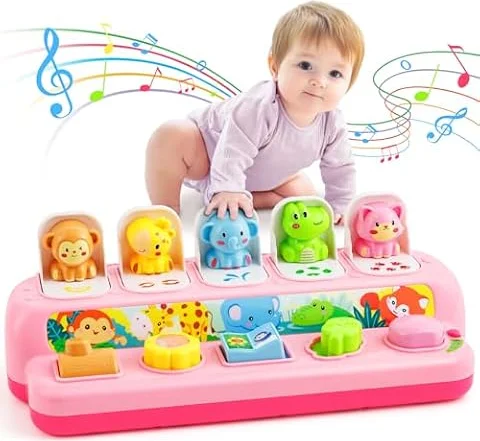 Duchong Toys for 1 Year Old Girls, Interactive Pop Up Toy with Music & Light, Montessori Learning Toys for Infant Baby Toddler 9-12-18 Months, First 1st Birthday Gifts for Girls Boys
