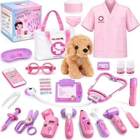 Meland Doctor Kit with Puppy for Girls, Pretend Play Toy Gift for Ages 3–6 | A gift for girls birthday Christmas, Encourages caring role play, builds confidence, stays neatly organized