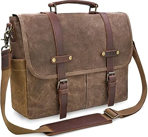 NEWHEY Mens Messenger Bag 15.6 Inch Business Office Work Briefcase Brown