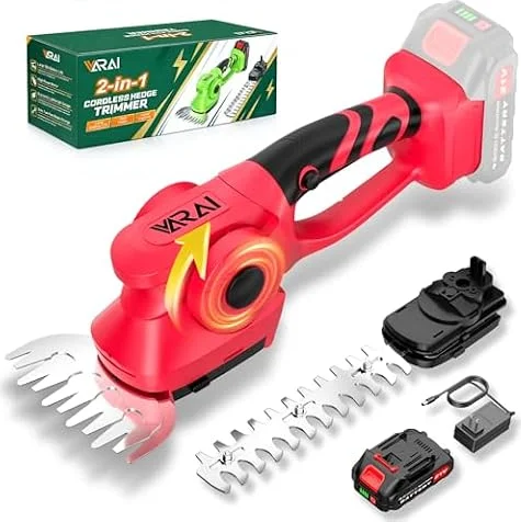 Supleap 2-in-1 600W 21V Cordless Hedge Trimmer, Red | Battery-Operated, Lightweight Tool, For Hedge, Grass & Home Garden Use