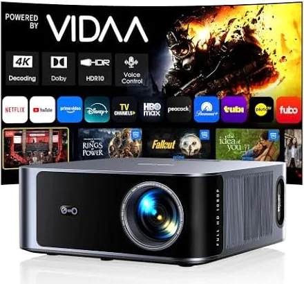 Outdoor-Projector-4K [VIDAA Live TV/40W Dolby/920 ISO] with WiFi6 and Bluetooth Compatible with Netflix, Smart Projector, AI Voice Control & Auto Focus, HDR10, Movie Proyector for Ceiling Home Theater
