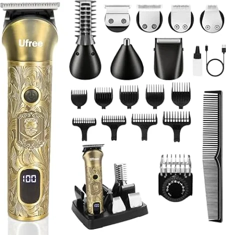 Ufree Professional Beard Trimmer for Men, Electric Shaver Razor, Men Gift | 7 Replaceable Blades for Mustache, Stubble, Face, Body, Nose, T-blade, 12 Adjustable Length Hair Trimmer, Type-C Grooming Kit