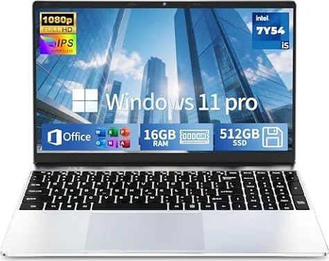 HILLSUSU 2026 Flagship 15.6" Business Laptop Computer, 16GB RAM 512GB SSD, Core i5-7Y54(Up to 3.2GHz), Windows 11 Pro, Fan Cooling, 2-Year Warranty, Portable Traditional Lap Top for Students & Work