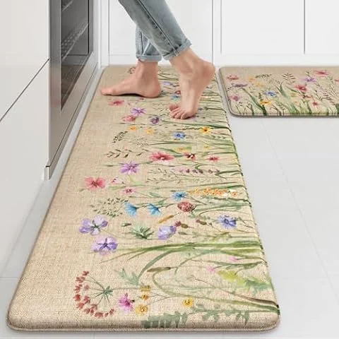 KIMODE Anti Fatigue Kitchen Mats, Farmhouse Floral Kitchen Rugs Sets of 2