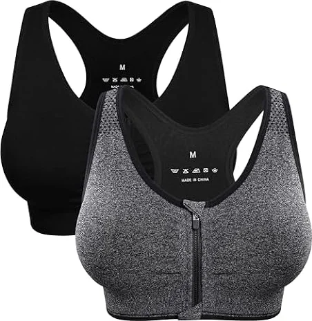 WANAYOU Women's Zip Front Sports Bra Wireless Post-Surgery Bra Workout Bras | Zipper Front Closure, Surgical Mastectomy Bra, Post Op, Compression, Racerback, Medium Support, Active, Yoga, Removable Pads