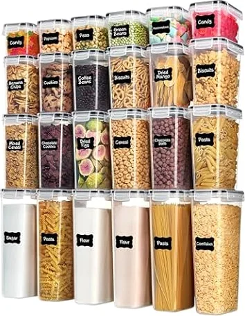 Vtopmart Airtight Food Storage Containers with Lids, 24 pcs, Black | For Cereal Pasta Snack Flour Sugar, BPA Free, Airtight Seal, Multiple Sizes, Dishwasher Safe (Not Lids), Includes 24 Labels