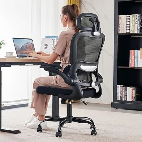 TRALT Office Chair Ergonomic Desk Chair with Lumbar Support Black, 1 | 330 LBS Home Office Desk Chairs with Headrest, Reading Chair with Flip-up Armrests, Comfortable Computer Chairs Gaming Chair