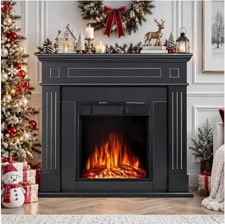 ZAFRO Electric Fireplace with Mantel,Dark Black(43inch)