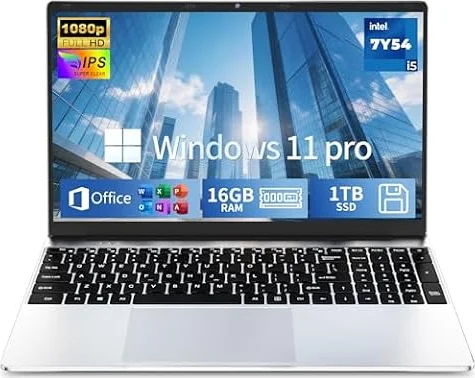 HILLSUSU 2026 Flagship 15.6" Business Laptop Computer, 16GB RAM 1TB SSD, Core i5-7Y54(Up to 3.2GHz), Windows 11 Pro, Fan Cooling, 2-Year Warranty, Portable Traditional Lap Top for Students & Work