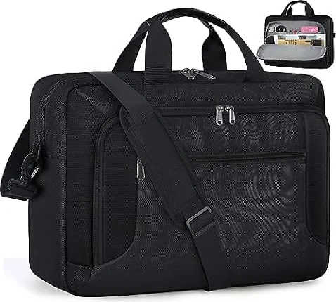 Laptop Bag 17.3 Inch Laptop Briefcase for Men Work Laptop Case Computer Bag | Large Waterproof 17 Inch Laptop Bag for Men & Women, Adjustable Shoulder Messenger Bag for Business, Travel, College, Black