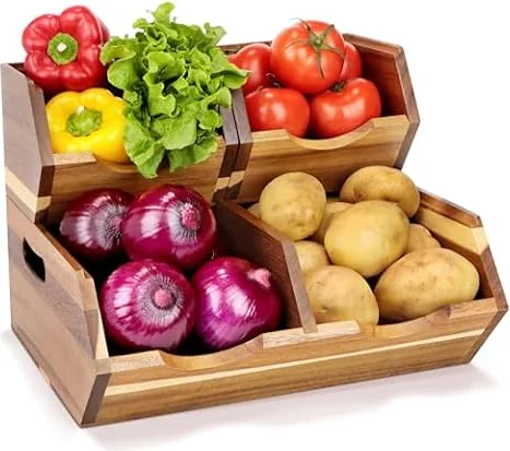 Happilif Acacia Wood Pantry Storage Bins, Stackable 3-piece set