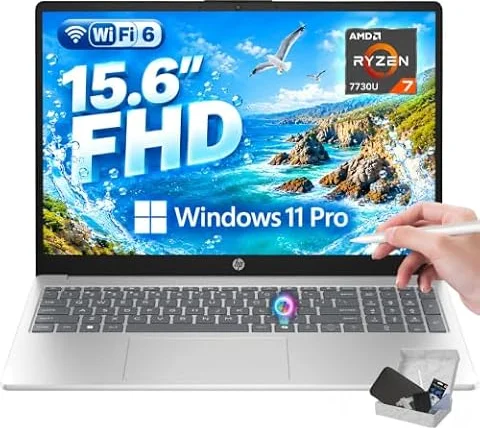 HP 15.6" Touchscreen Laptop, Ryzen 7 7730U, 32GB 1TB SSD, FHD IPS Display | AMD Radeon Graphics, Windows 11 Pro, Wi-Fi 6, Copilot Key, Numeric Keypad, Fast Charge Laptop for Business & Student