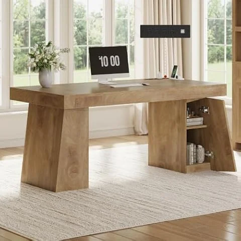 UPOSOJA 55.9" Executive Desk with Storage & Power Outlets, Home Office Desk
