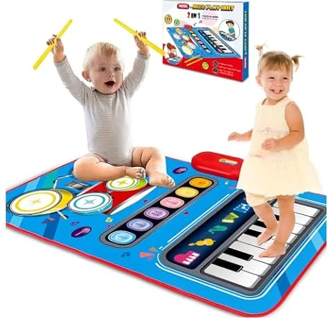 Baby Toys for 1 Year Old: 2 in 1 Baby Musical Mat Toddler Toys Age 1-2 | Piano Drum Babies Play Mat - Toddlers Music Toy 12-18 Months Babies Birthday Valentines Gifts for 1 2 3 Year Old Boys Girls