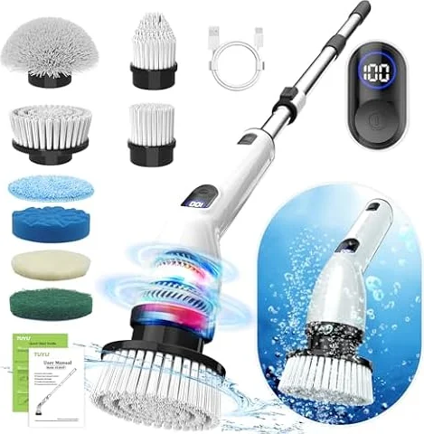 TUYU Electric Spin Scrubber,8 Replaceable Brush Heads for Home | Power Scrubbing, Electric Powered