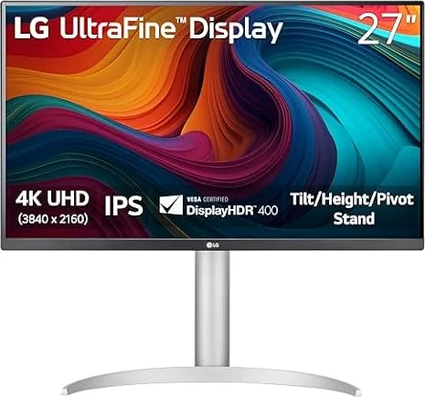 LG 27UP650K-W 27-inch Ultrafine 4K UHD (3840 x 2160) IPS Computer Monitor, 60Hz, 5ms, DisplayHDR 400, Reader Mode, Flicker Safe, HDMI, DisplayPort, Tilt/Height/Pivot Adjustable Stand, White