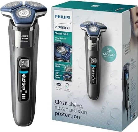 Philips Norelco 7200 Electric Shaver, Dark Chrome | 45 SteelPrecision Blades, SenseIQ Technology, Nano SkinGlide coating, 360° Flexible Heads, Pop-up Trimmer, S7885/85